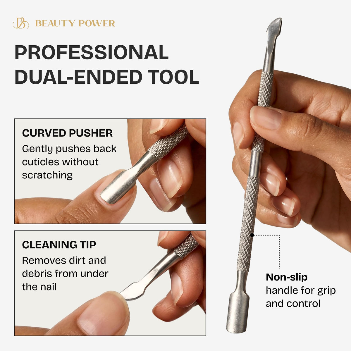 Beauty Power scissors and tweezers displayed for delicate shaping and removal