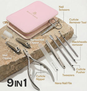 Beauty Power tools laid out to show nine-piece set organization and utility