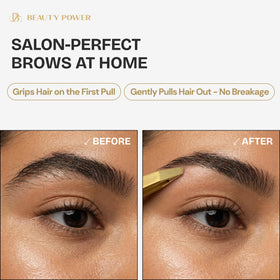 Beauty Power matte non-slip finish on tweezer handle for steady comfortable grip