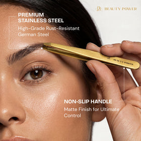 Beauty Power tweezer stored inside clear tube for hygienic travel protection
