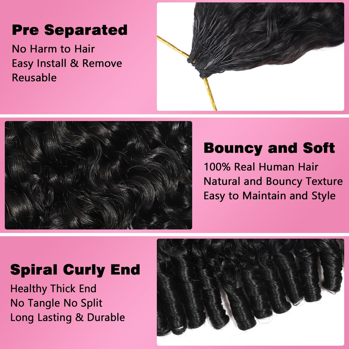 Beauty Queen close-up of spiral curl ends showing natural bounce