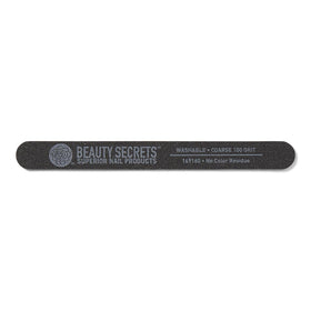 Beauty Secrets 100-grit file texture and size beside a ruler for accurate scale