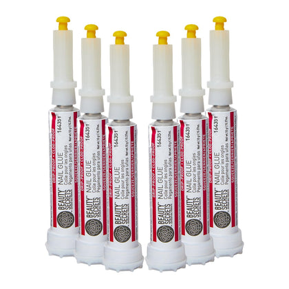 Beauty Secrets front packaging showing six pen-style nail glues for convenient supply