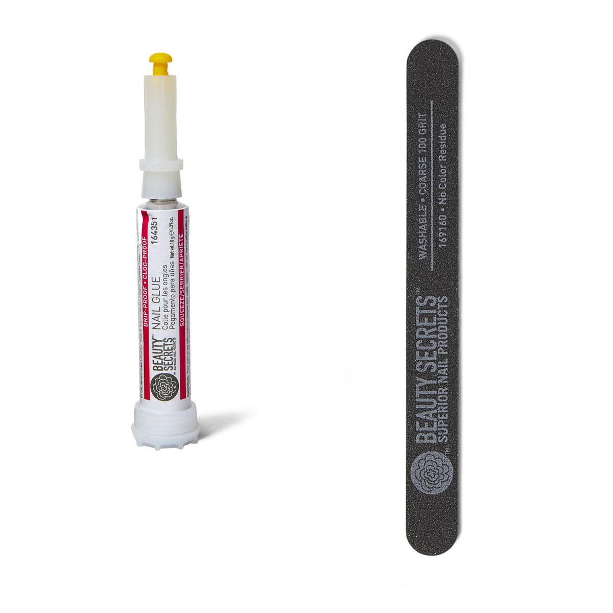 Beauty Secrets front packaging showing glue bottle and file for tidy applications