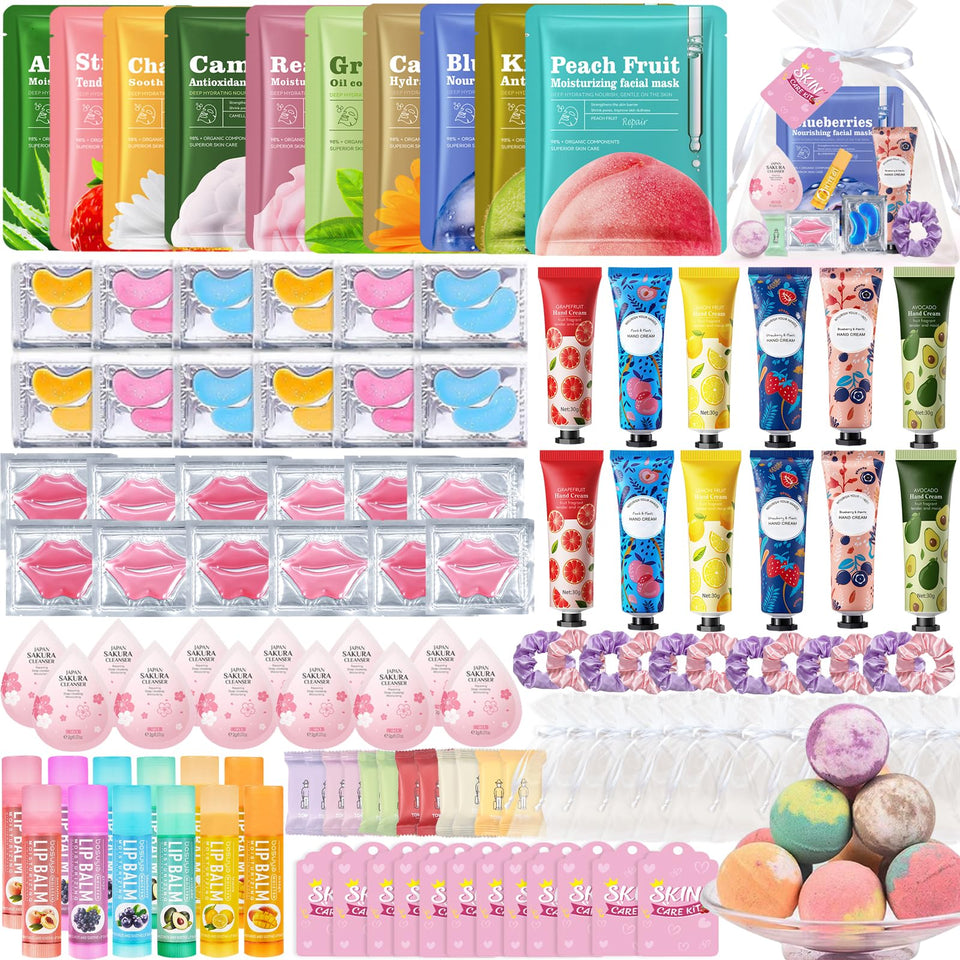 Beauty Bar front packaging of 132-piece spa party kit showing contents and branding benefits