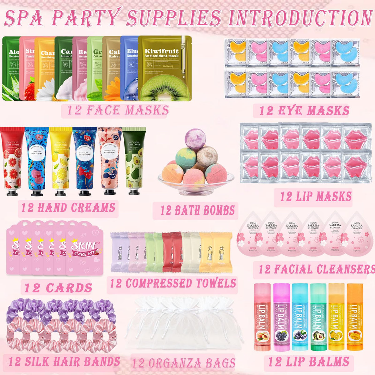 Beauty Bar full spread of all 132 items laid out to show variety and easy party setup benefit