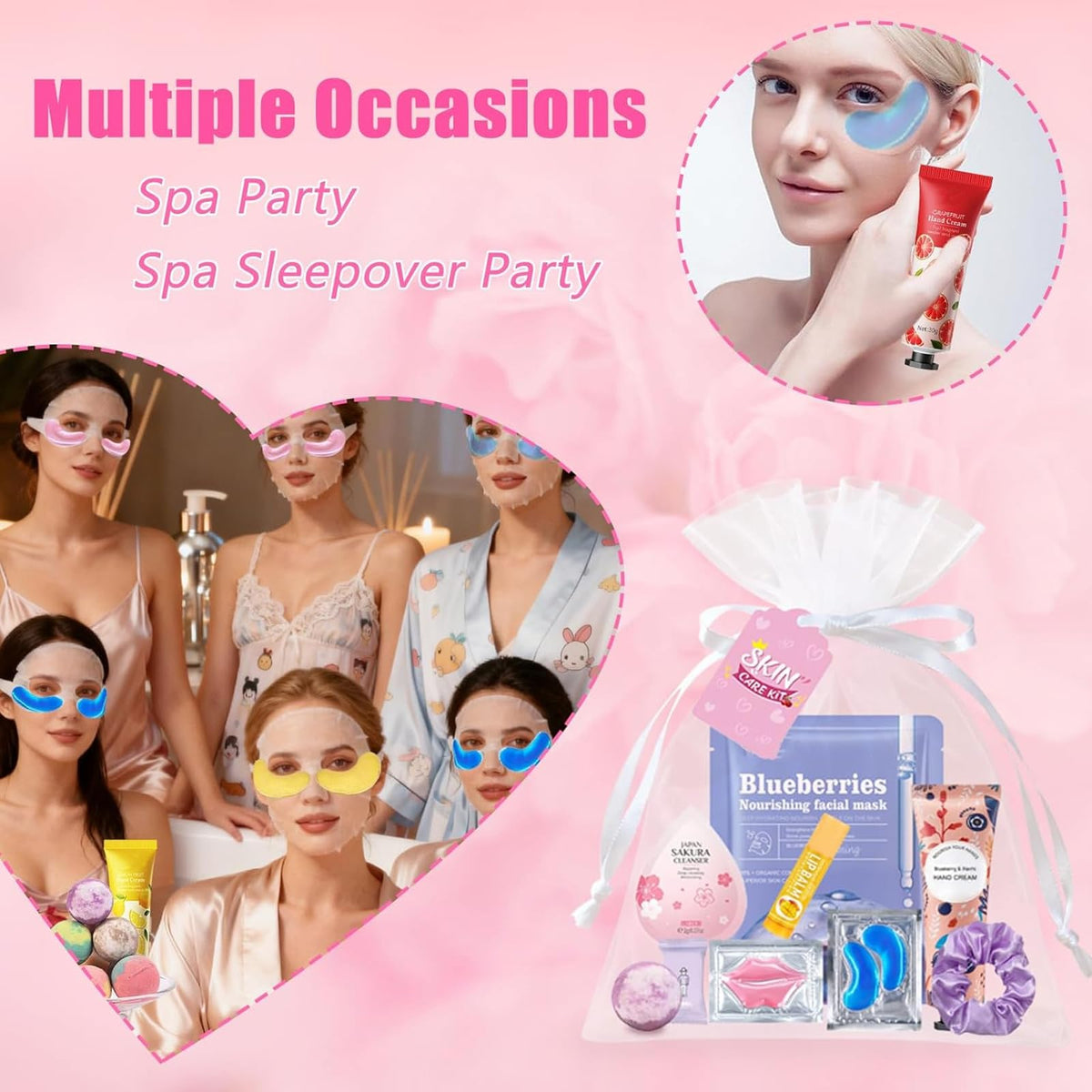 Beauty Bar organza gift bags filled with mini spa items ready to give as attractive favors