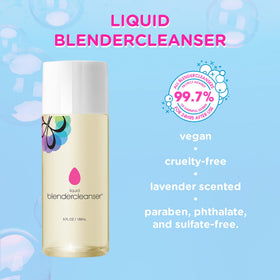 beautyblender close-up of bottle label highlighting lavender scent benefit