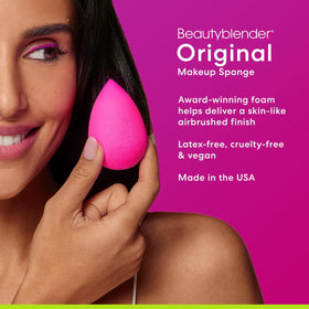beautyblender close-up of soft foam texture, detail shows porous surface for even blending