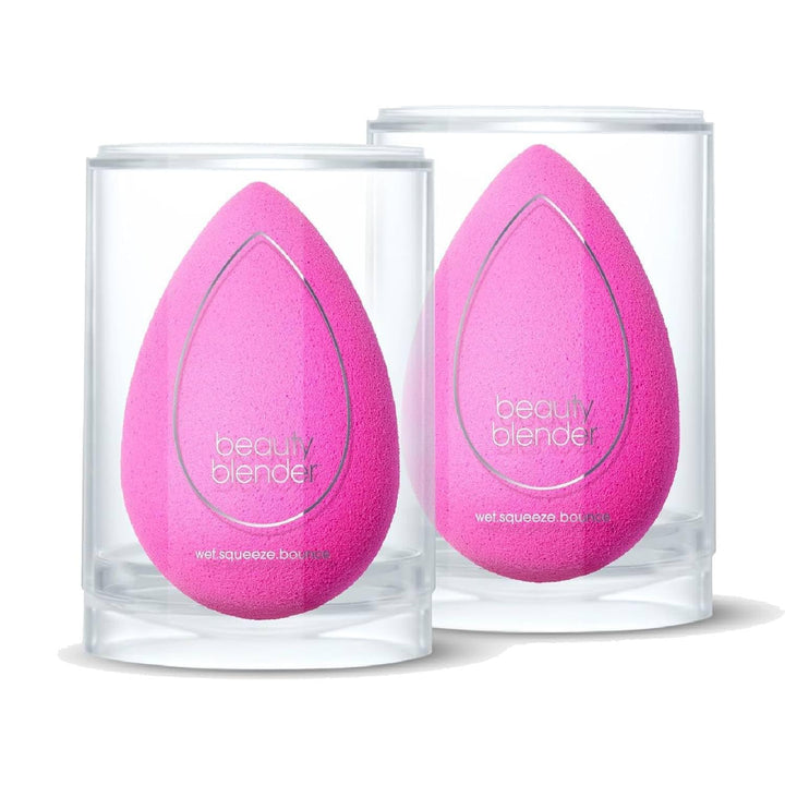 beautyblender front packaging showing pink sponge and pocket puff, clear product view benefits portability