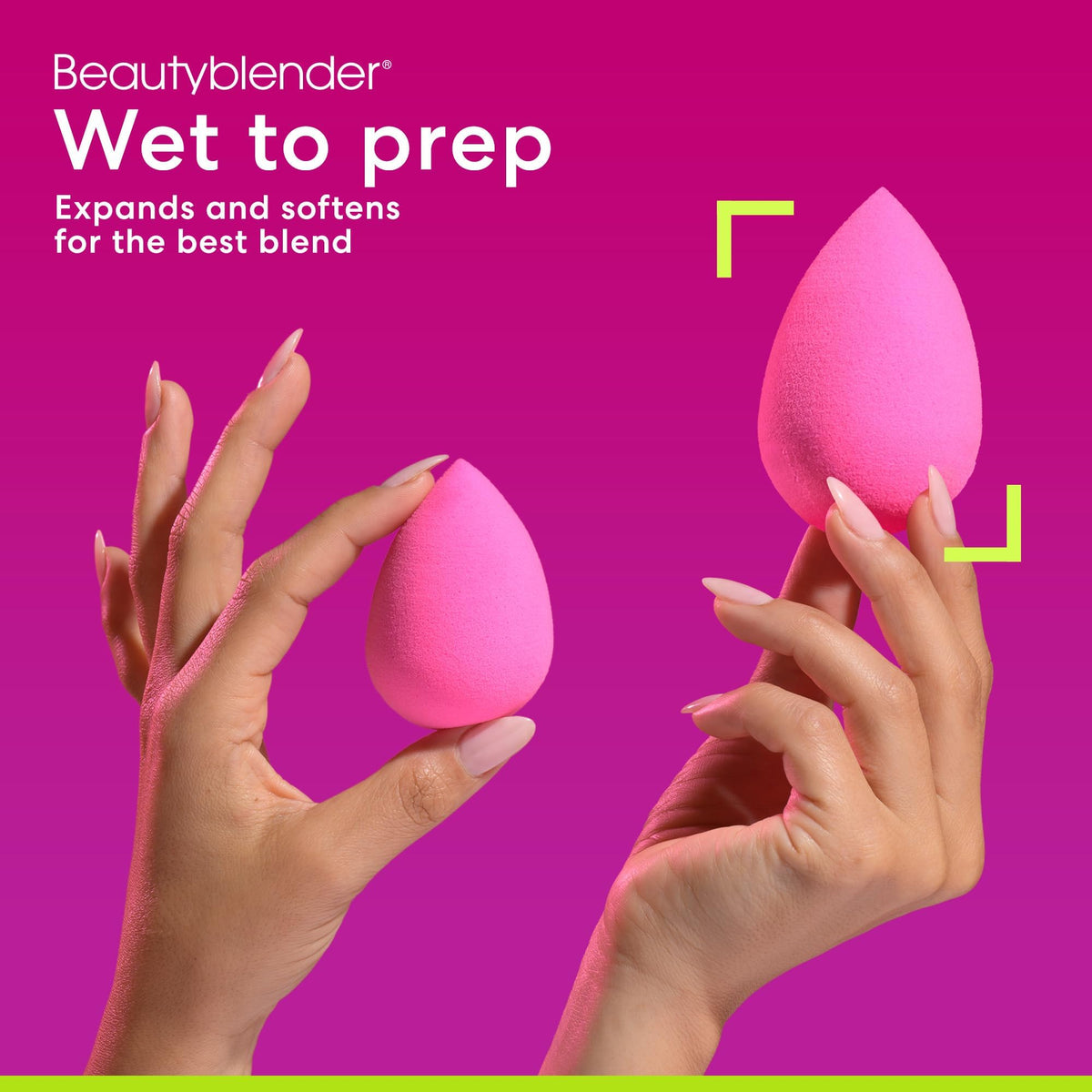 beautyblender in-use applying foundation to cheek, sponge gives streak-free, natural finish
