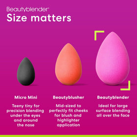 beautyblender size comparison in hand, shows compact travel-friendly dimensions and control