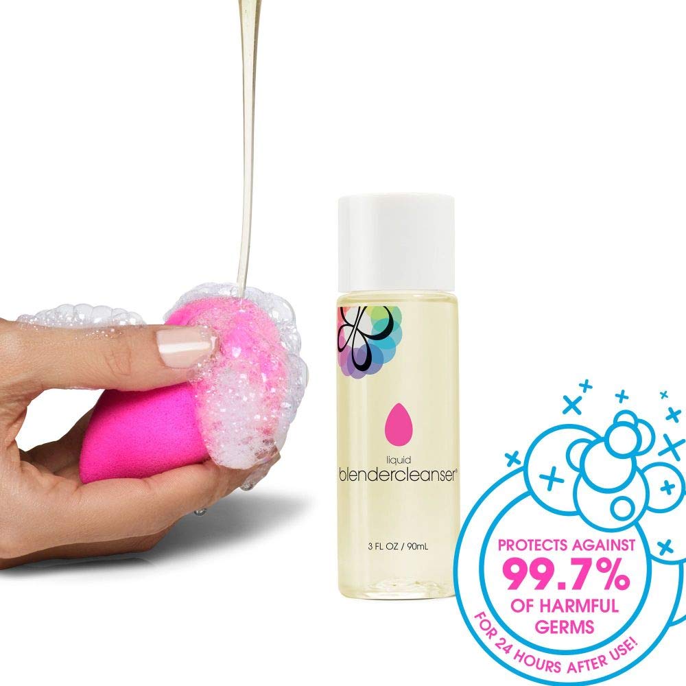 beautyblender bottle beside travel bag showing compact 3 oz convenience