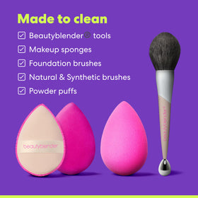 beautyblender sponge being swirled on bar showing deep stain removal in action