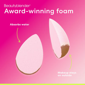 beautyblender in a bathroom setting showing reusable, washable convenience