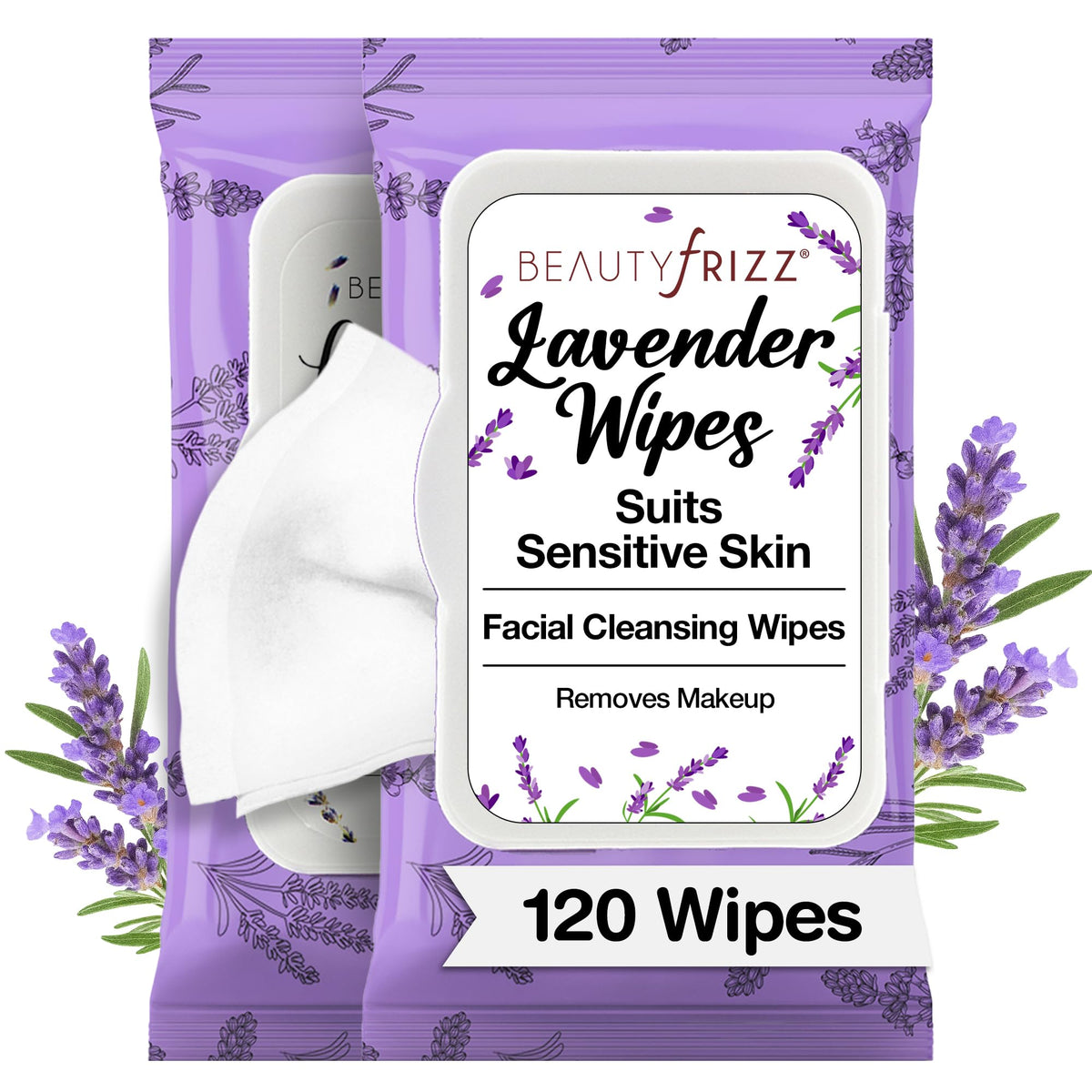 BEAUTYfRIZZ front pack showing calming lavender and benefits