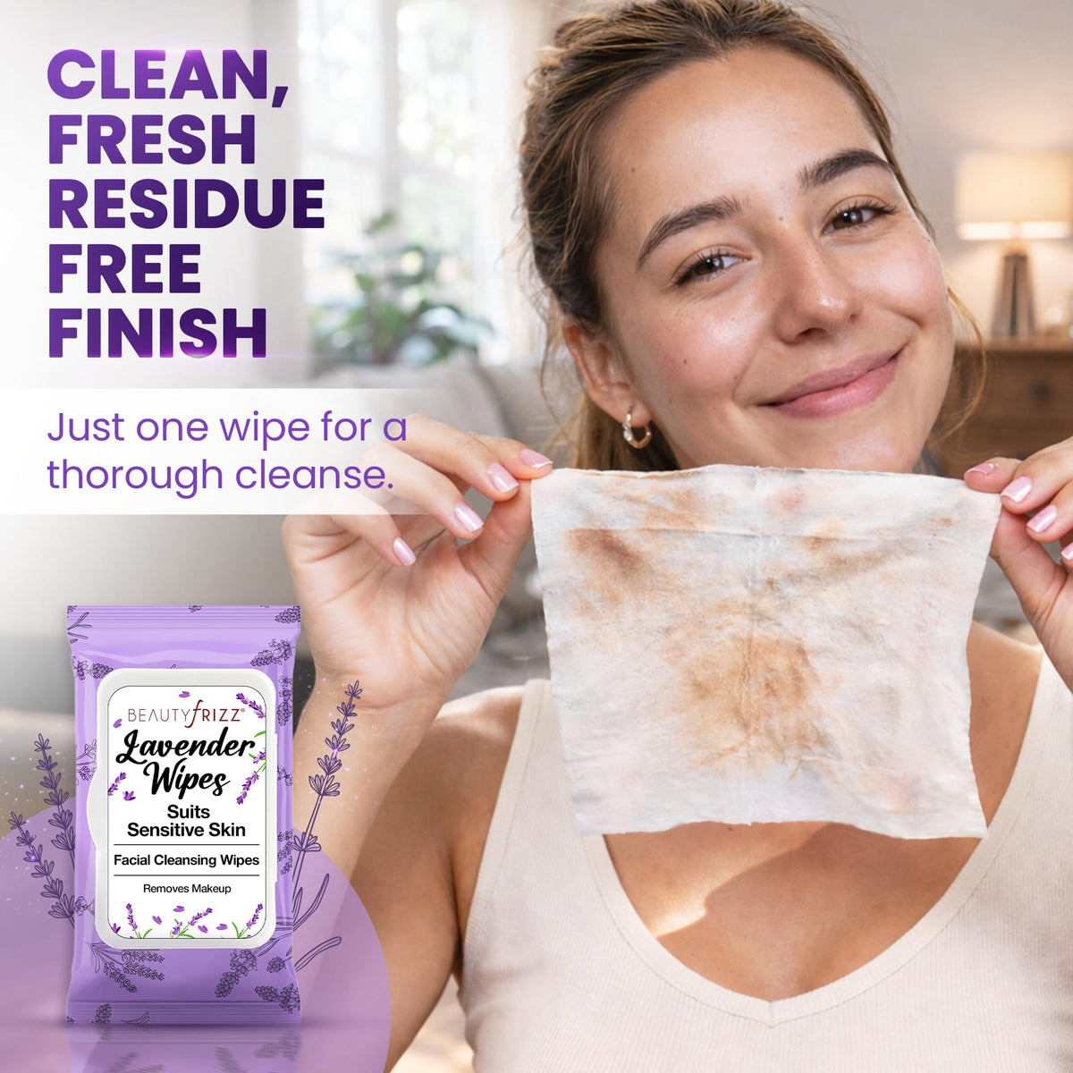 BEAUTYfRIZZ wipe in hand removing makeup quickly and easily