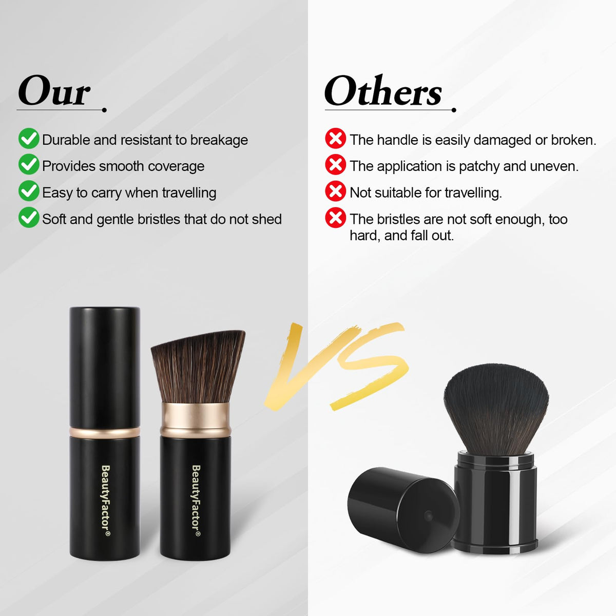 BEAUTYFACTOR aluminum handle detail highlighting durability and lightweight design
