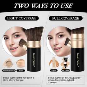 BEAUTYFACTOR brush deployed in hand demonstrating easy one-hand operation