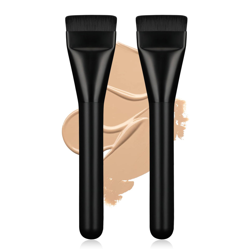 BEAUTYFACTOR flat foundation brush front view showing sleek black design and balanced grip