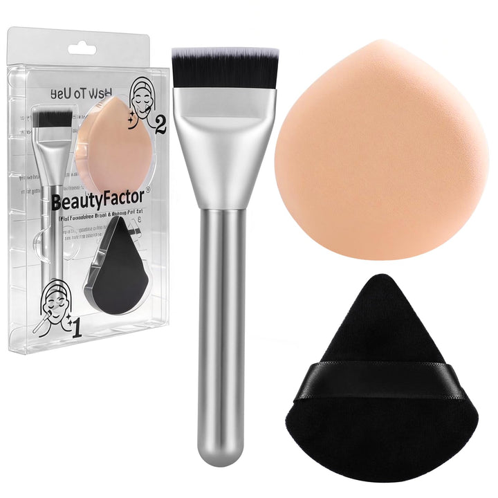 BEAUTYFACTOR flat foundation brush front view showing dense bristles for smooth coverage