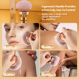 Angled shot of BEAUTYFACTOR brush reaching back area to show ergonomic handle benefit