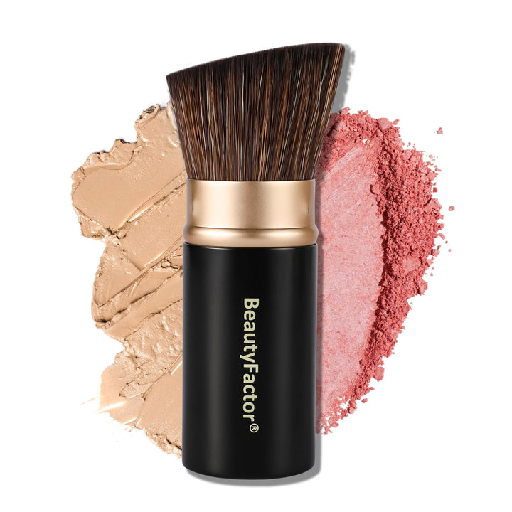 BEAUTYFACTOR front view of retractable kabuki brush for travel convenience