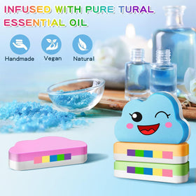 Beauwell bath bomb fizzing in tub creating vibrant rainbow swirls and bubbles