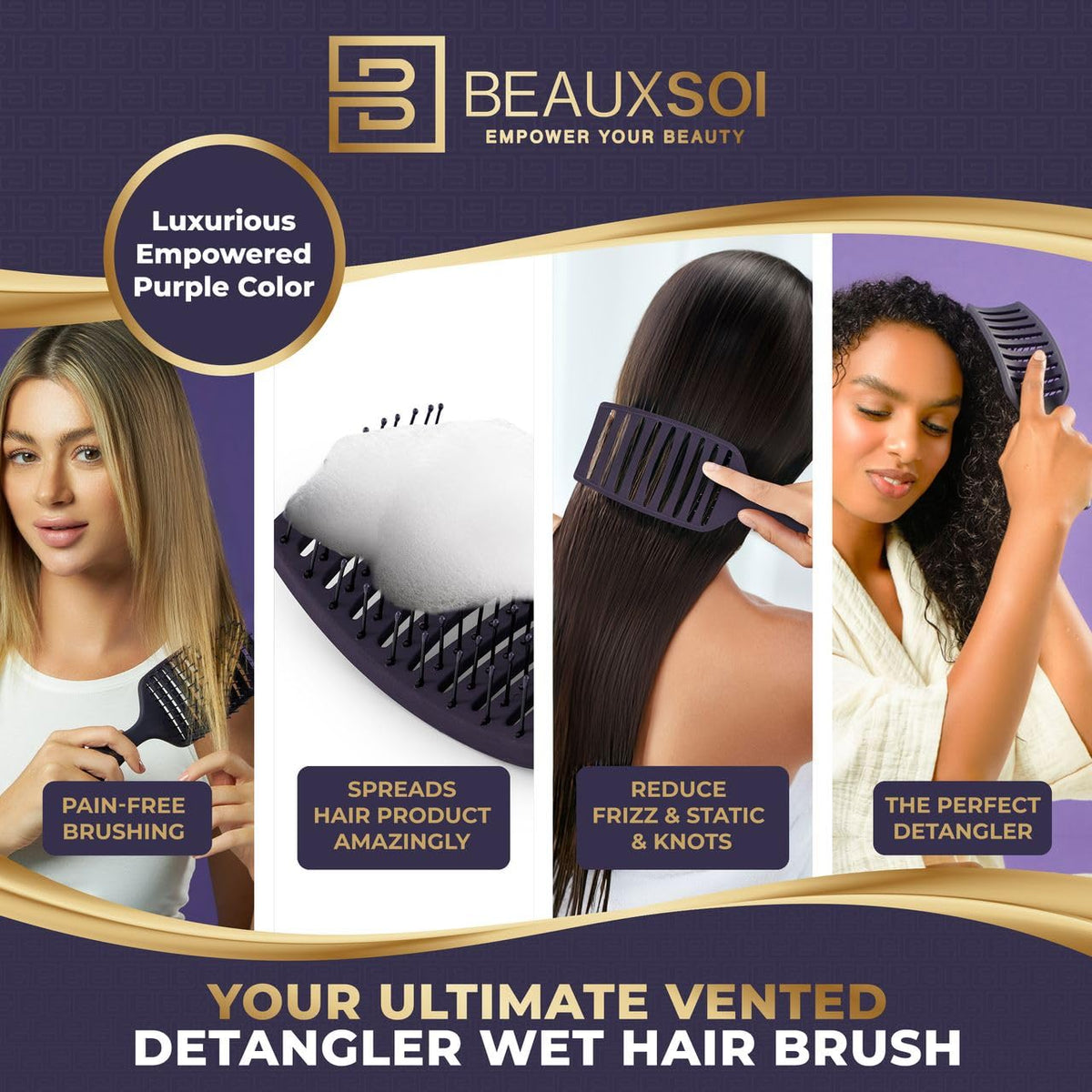 BEAUXSOI brush in use blow-drying wet hair for faster results