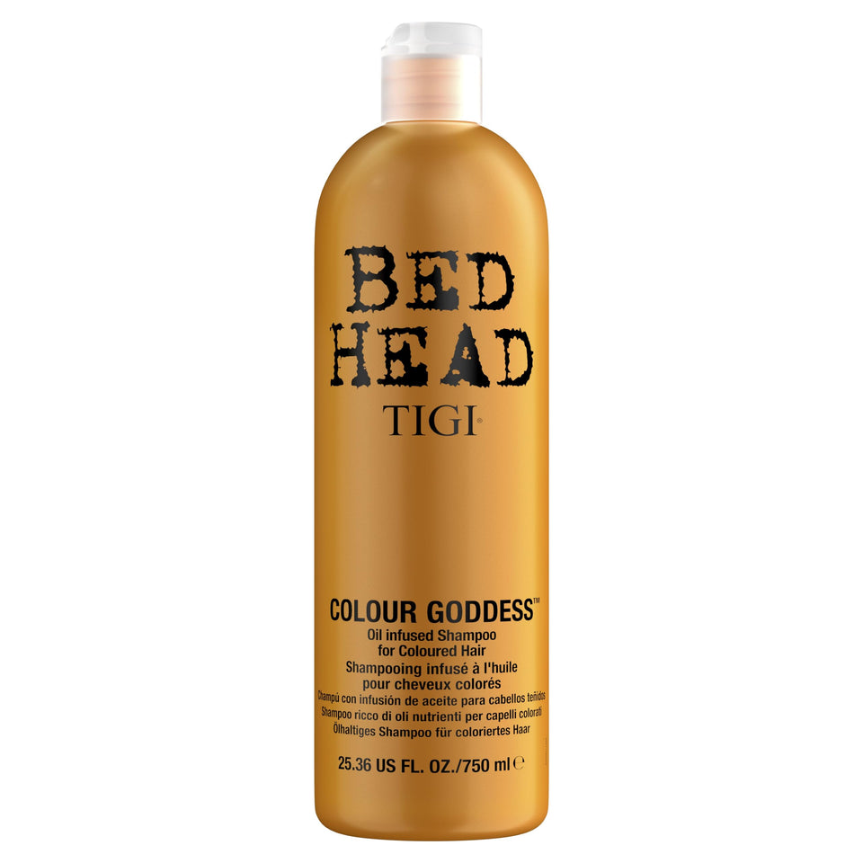 Bed Head bottle front view showing label and 25.36 oz size for color protection