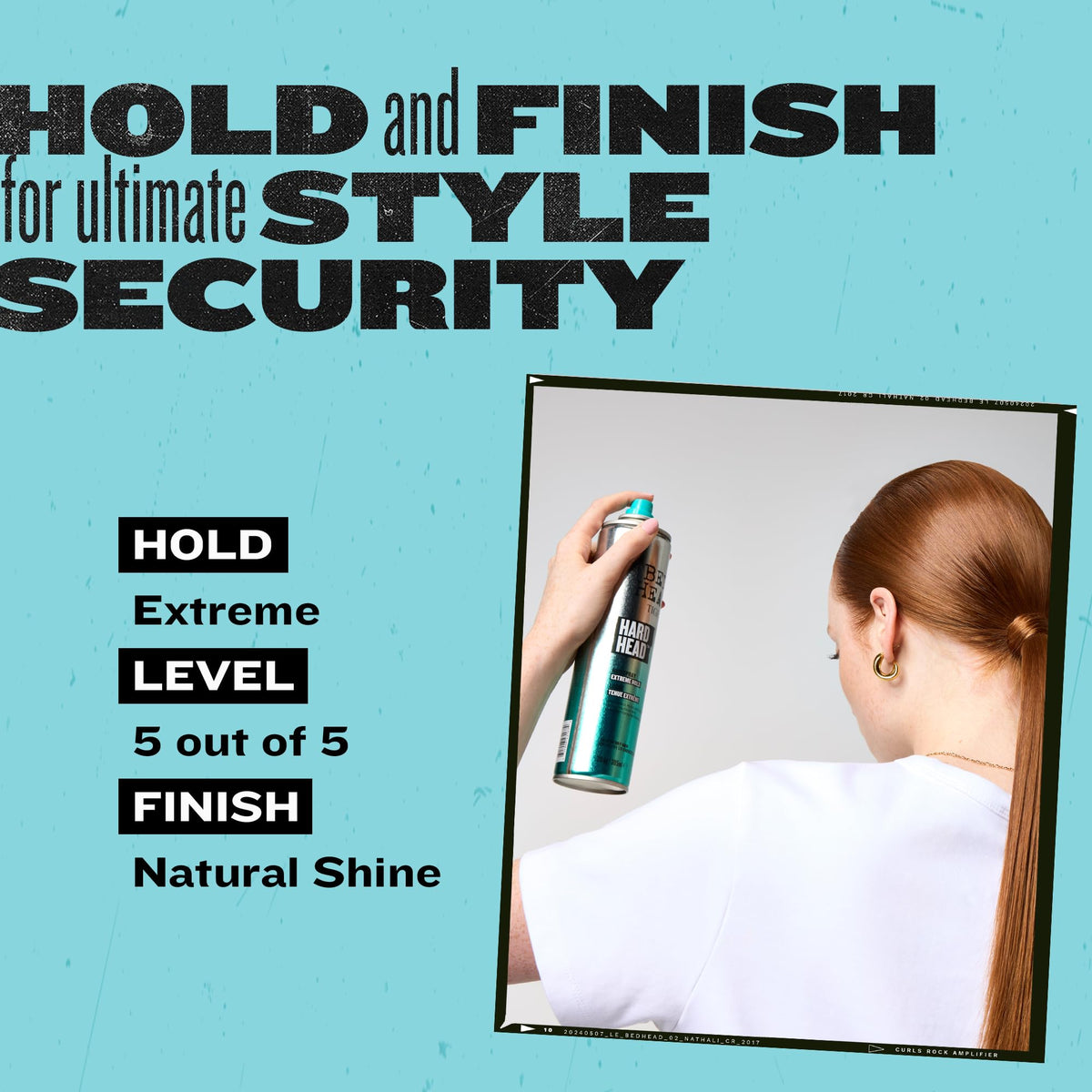 Bed Head Hard Head on model with secured updo showing long-lasting hold benefit