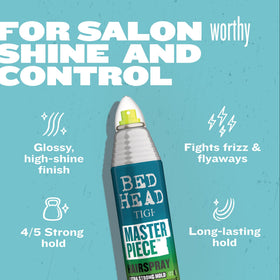 Bed Head sheen on styled hair showing frizz control and shine