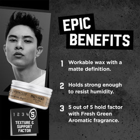 Bed Head wax in hands being applied for instant texture control