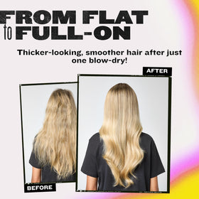 Bed Head Small Talk blowout before and after showing fuller-looking hair