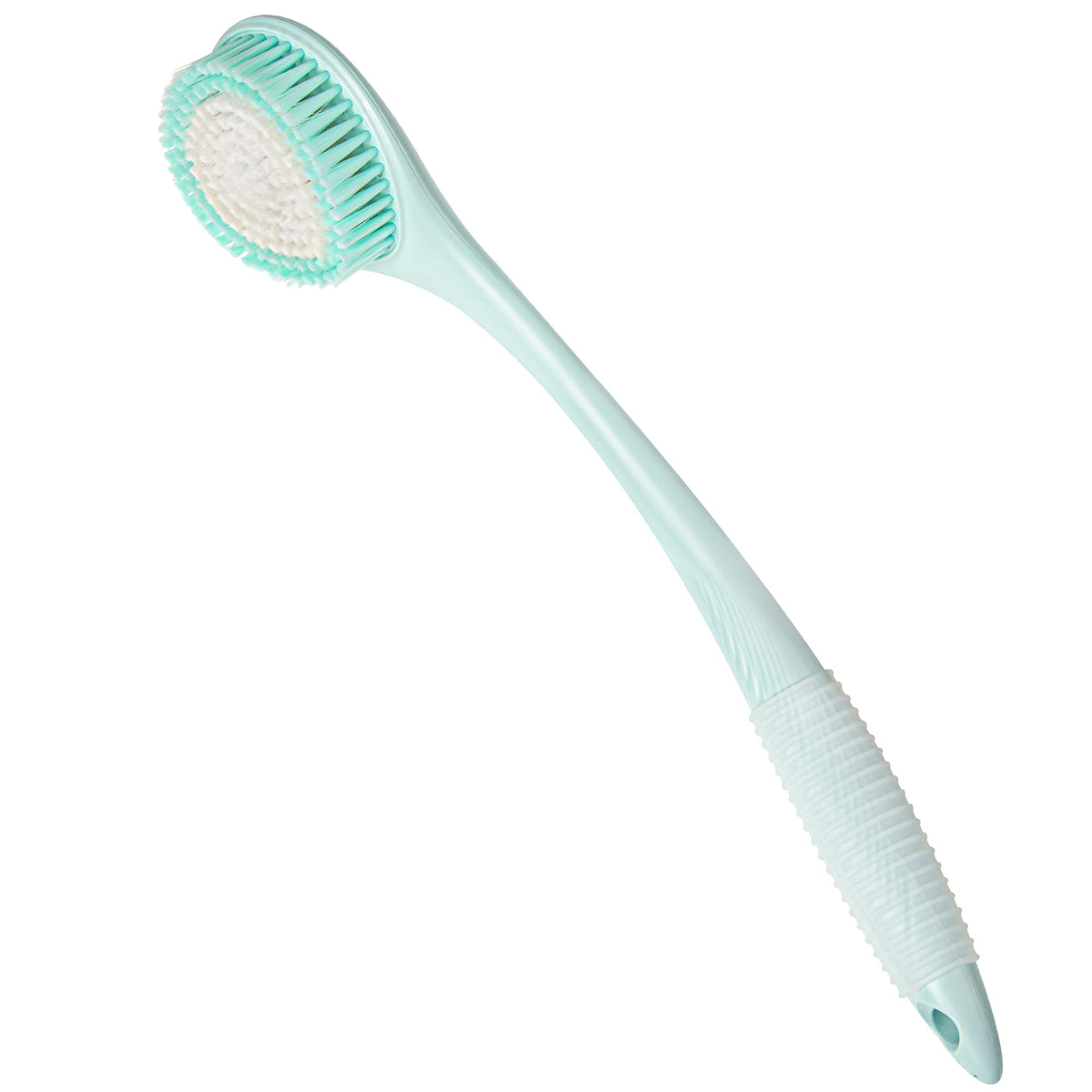 BEDELITE front view of blue back scrubber showing full length and shape, easy reach benefit