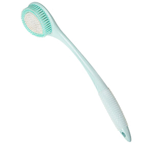 BEDELITE front view of blue back scrubber showing full length and shape, easy reach benefit