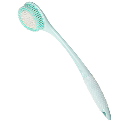 BEDELITE front view of blue back scrubber showing full length and shape, easy reach benefit