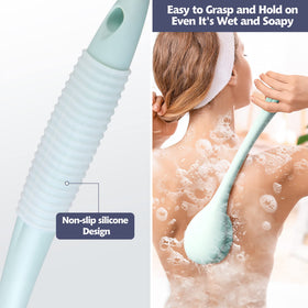 BEDELITE scrubber hung on included hook showing tidy storage and fast air-dry benefit