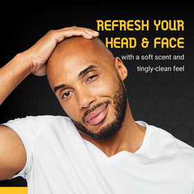 Bee Bald smooth post-wash scalp in lifestyle setting showing results