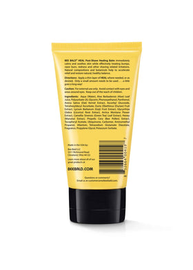 Bee Bald label detail close-up emphasizing natural ingredients and usage