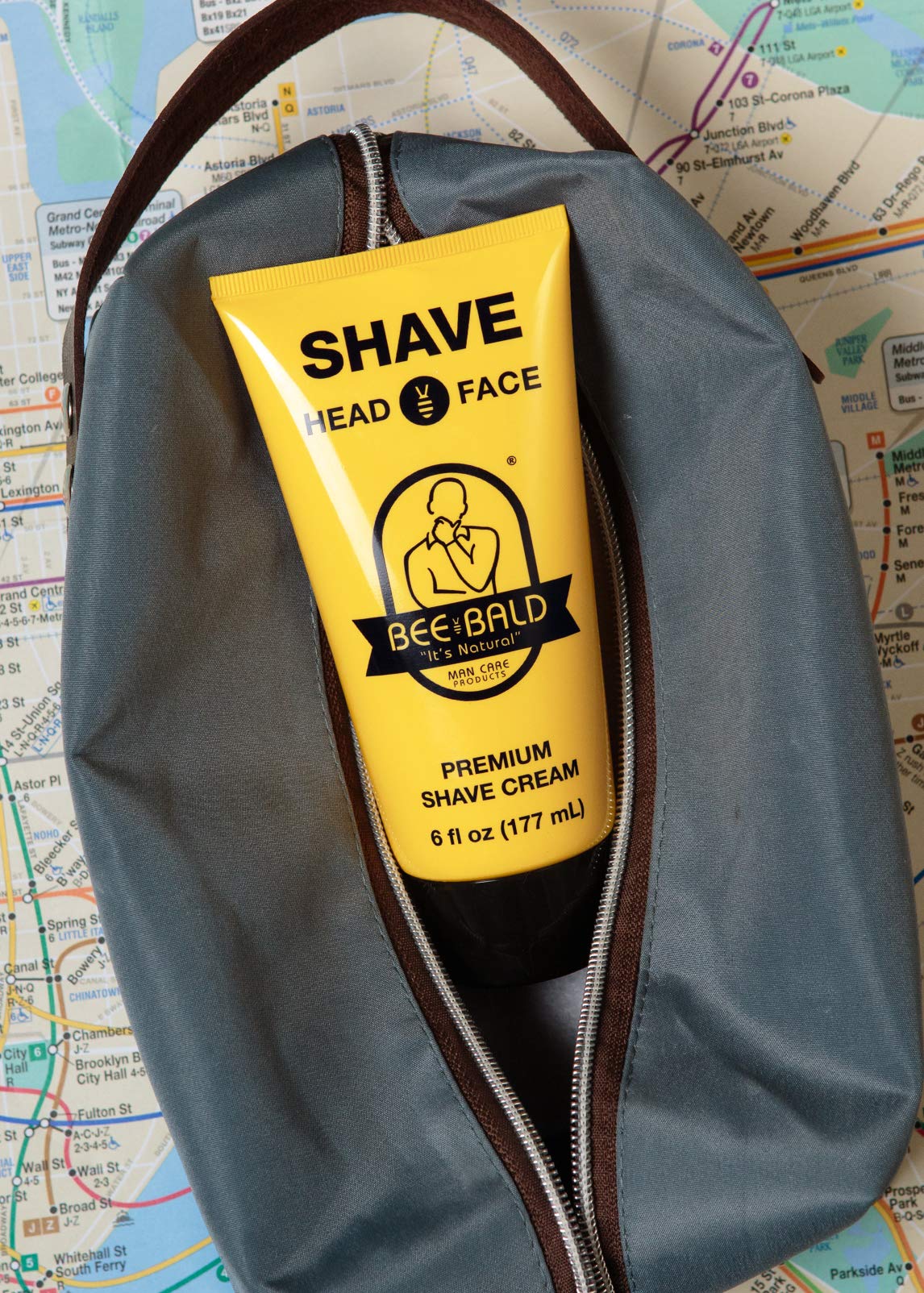 Bee Bald on bathroom shelf lifestyle image showing everyday grooming readiness