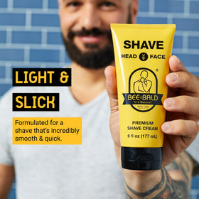 Bee Bald tube close-up label highlighting product name and clear benefit