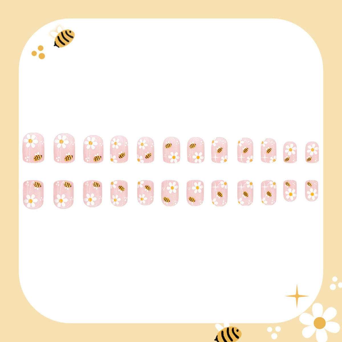 Bee Daisy nails worn on hand demonstrating everyday casual style boost