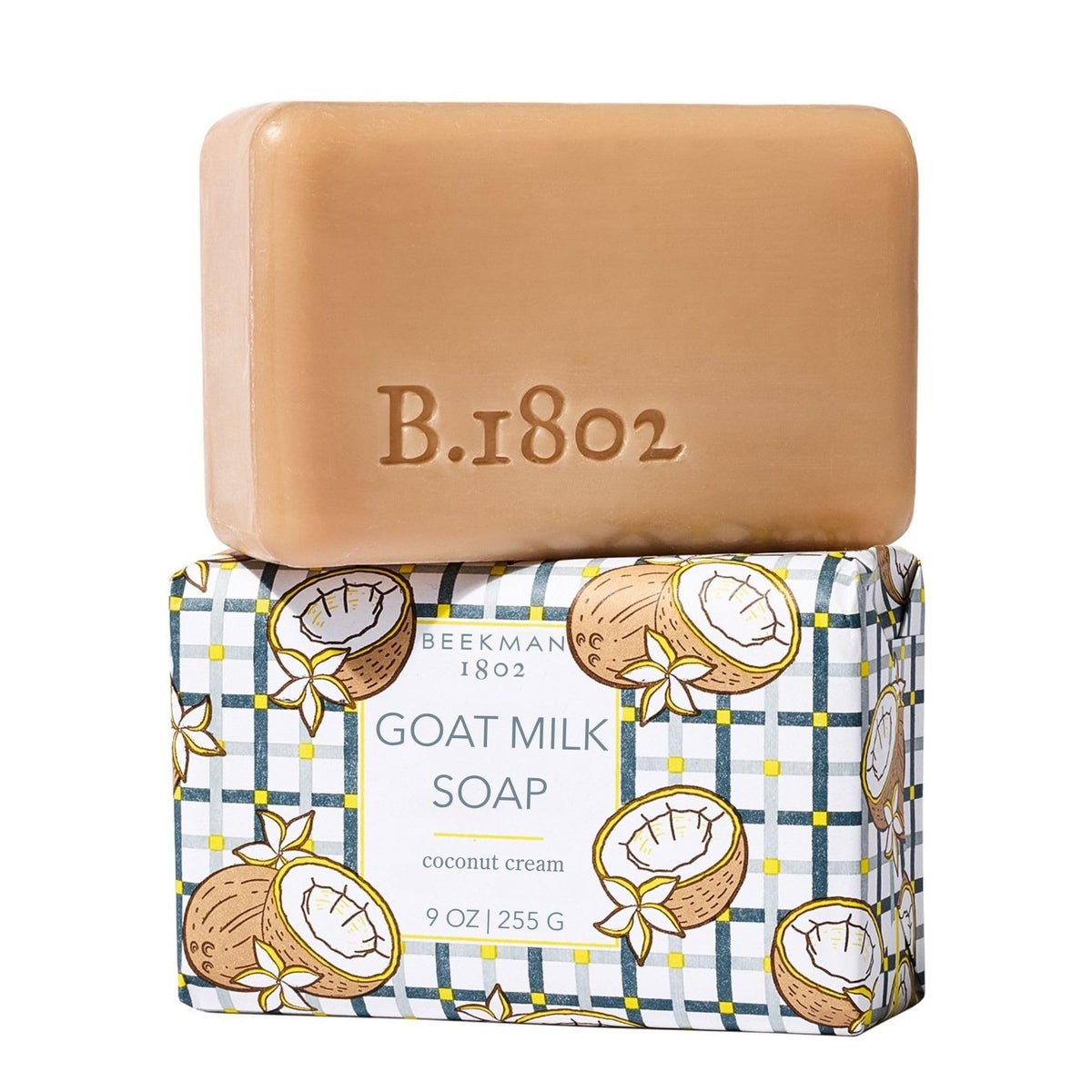 Beekman 1802 front packaging showing coconut cream soap benefits