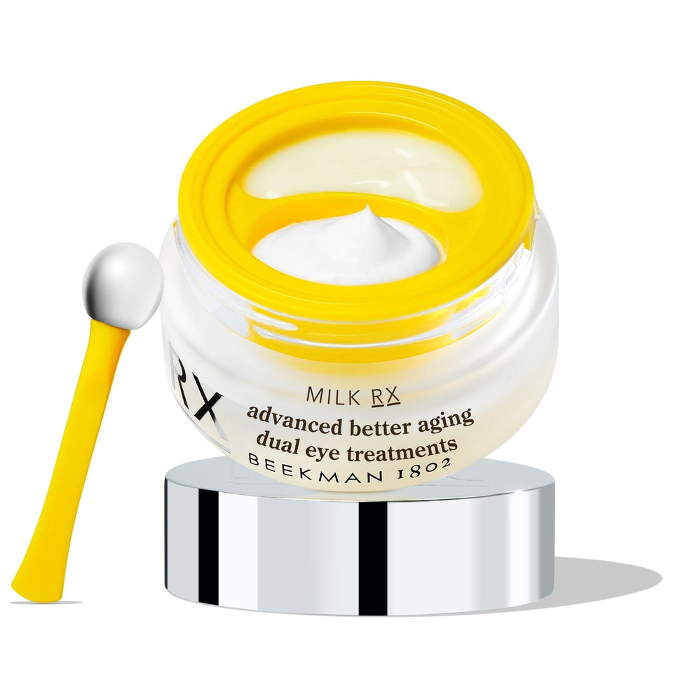 Beekman 1802 dual eye kit front packaging shows compact lift-and-smooth set benefit