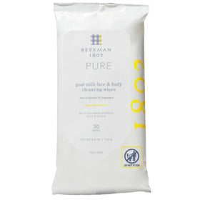 Beekman 1802 front packaging showing compact, travel-friendly wipes