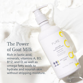Beekman 1802 ingredients label closeup highlighting goat milk, aloe, jojoba benefits