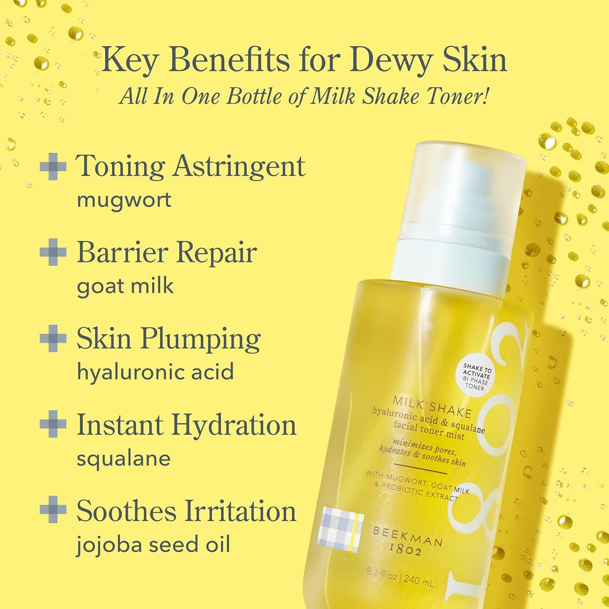 Beekman 1802 ingredients flatlay with goat milk and mugwort showing gentle formulation benefit