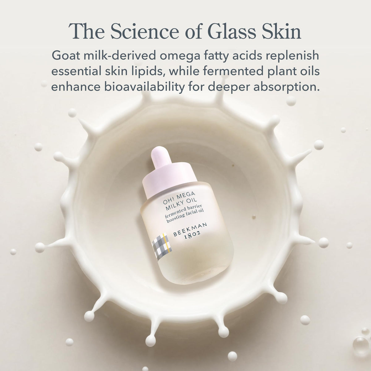 Beekman 1802 applying serum to cheek showcasing gentle layering under moisturizer benefit