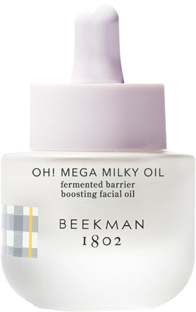 Beekman 1802 front bottle view showing compact serum for travel-ready hydration